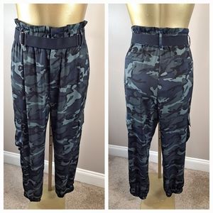 Elan Blue & Gray Camouflage Belted Cargo Pants